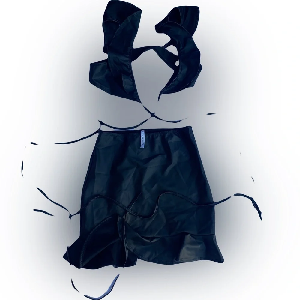 Madison Faux Leather Ruffle Set In Black - Picture 3 of 5